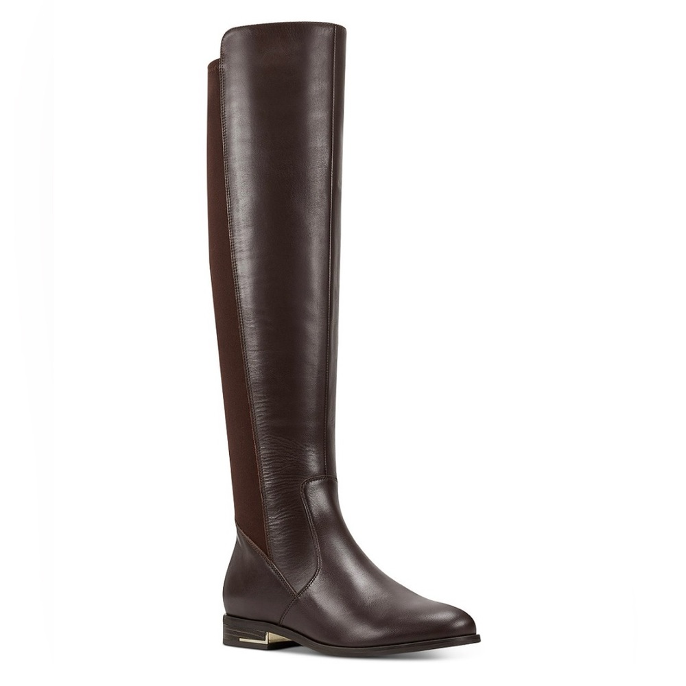 NIB Nine West Women's Levi "Dark Brown" Leather Riding Boots Size 6.5M